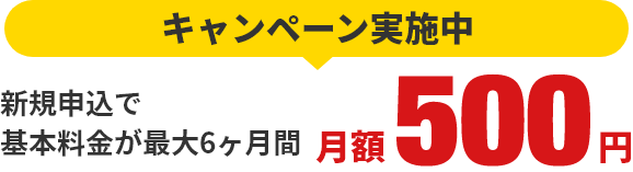 キャンペーン実施中 新規申込で基本料金が6ヶ月間 月額500円